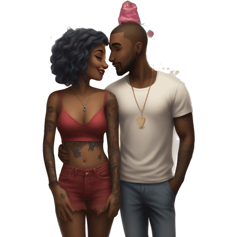 Romantic carnival date for beautiful tattooed couple emoji