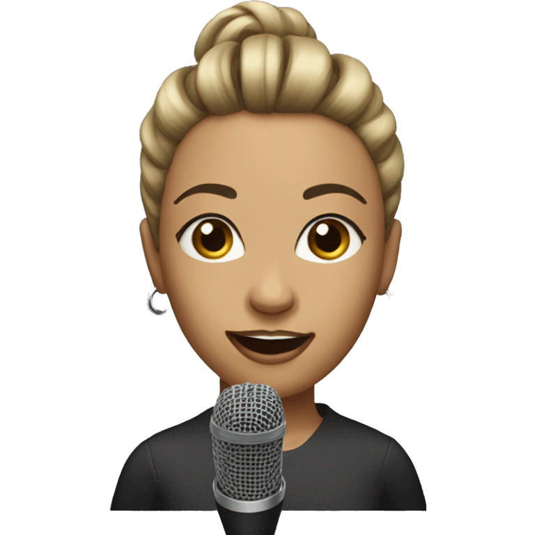 Woman with a high ponytail and a microphone emoji