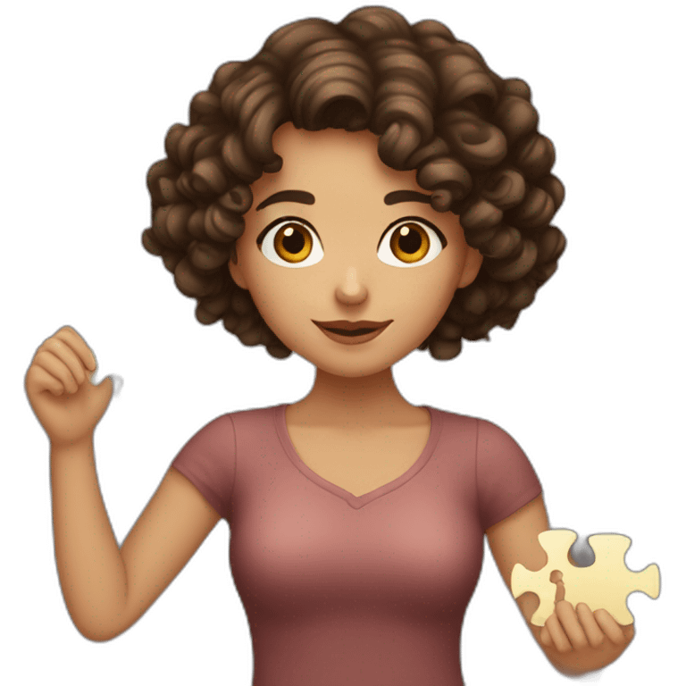 curly brunette girl with a puzzle in her hands emoji