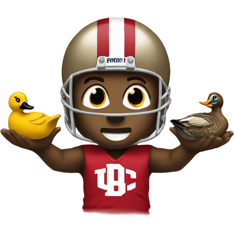 Brutus buckeye holding up ducks emoji