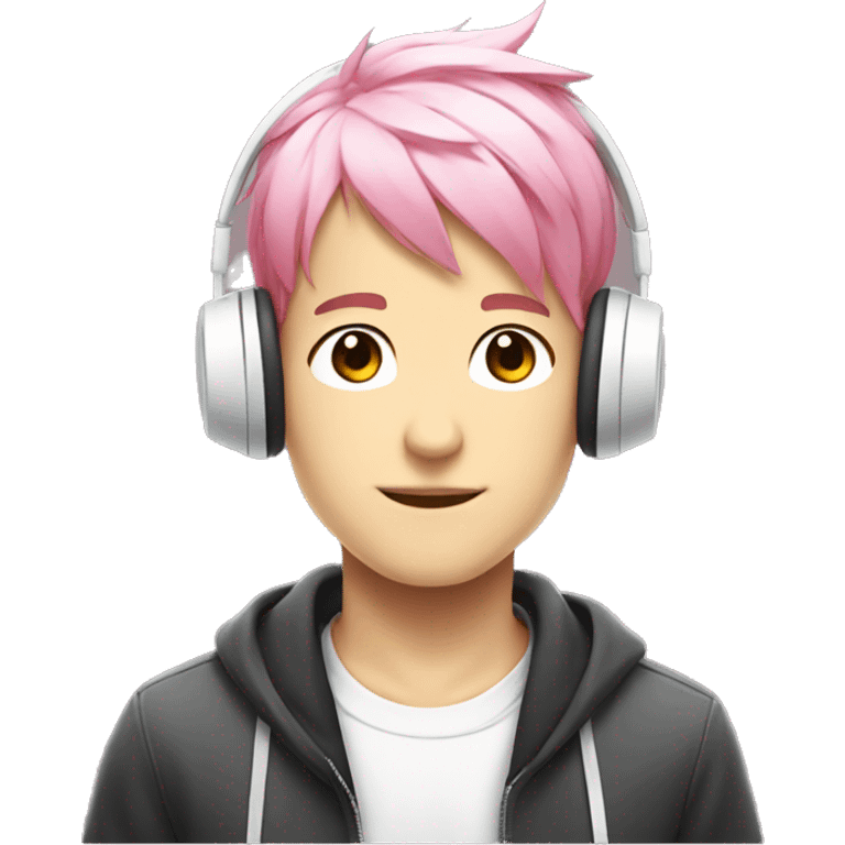 Anime boy with pink hair and white headphones  emoji