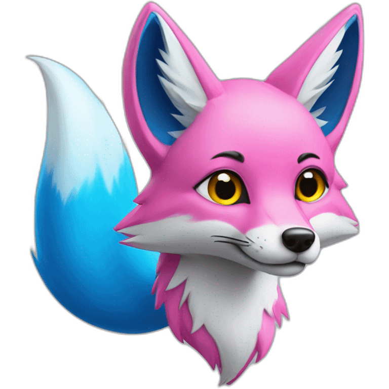 half blue half pink fox emoji