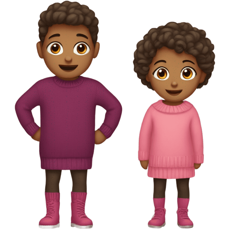 Boy and girl twins wearing sweater dresses and tights emoji