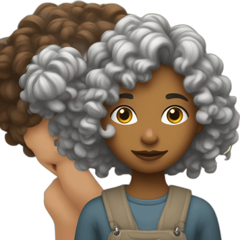 Fille voilé avec un garçon au cheveux bouclés décoloré  emoji