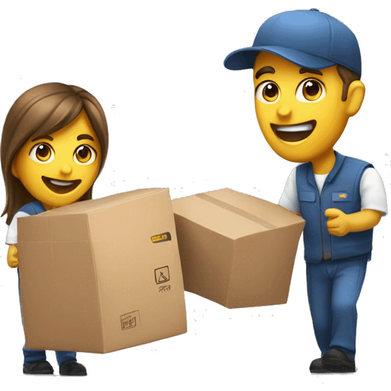 delivery man delivering a case to a very happy normal person emoji