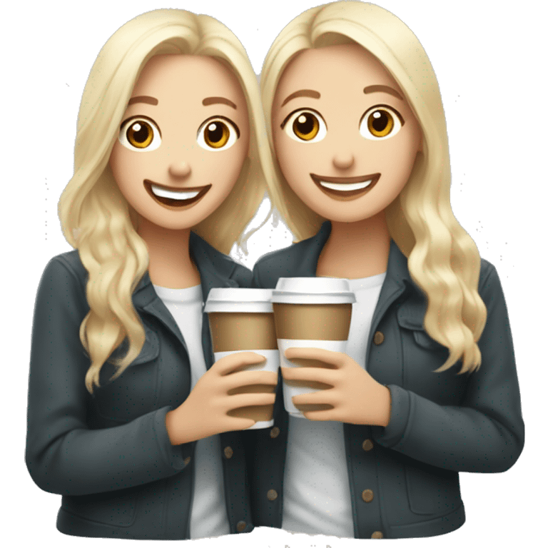 White Blonde girl and white redhead girl smiling drinking coffees  emoji