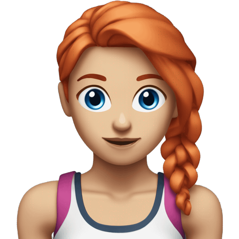 Red hair and blue eyes gym girl with dumbells emoji