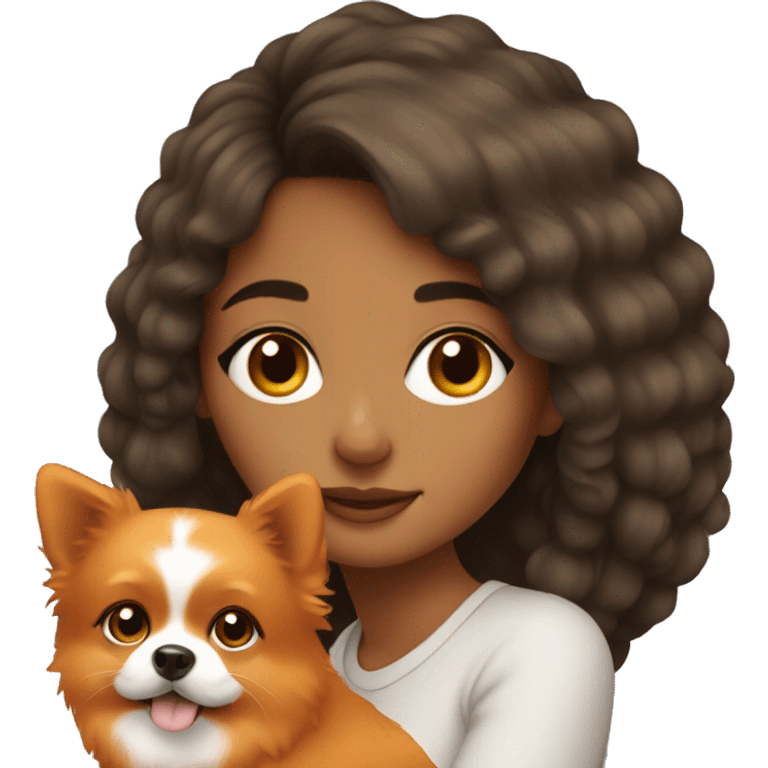 Young Latina girl with orange Pomeranian emoji