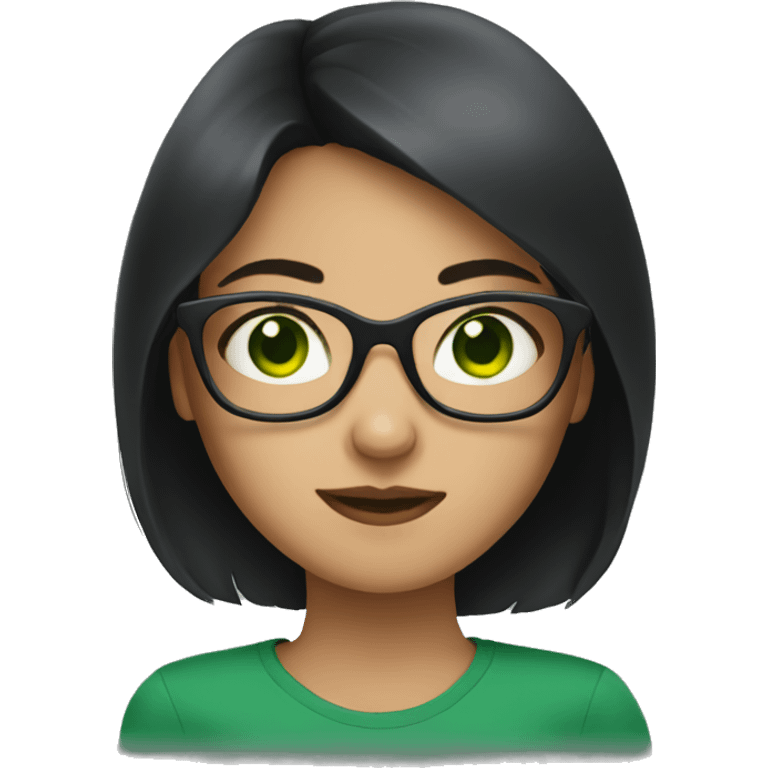 Dark-haired girl in glasses with green eyes emoji