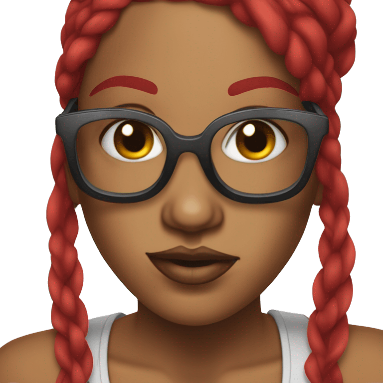 Female rapper with red hear and black glasses and a tattoo on the forehead emoji