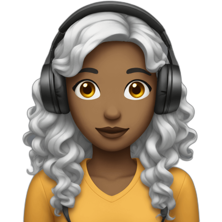 girl with tall black wavy hair and headphones emoji