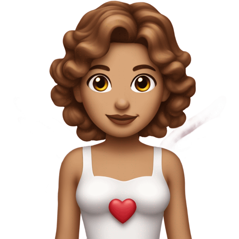 Woman with brown wavy hair , brown eyes , beauty mark like cindy crawford , dressed like cupid flying  emoji