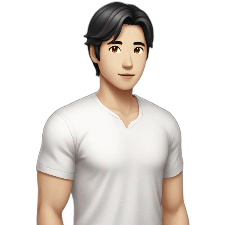 black medium length hair-white shirts-korean guy emoji