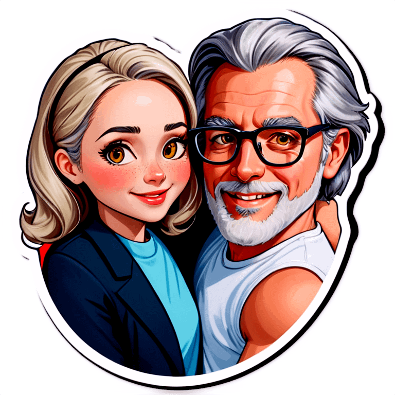 Hyper Realistic Couple in love,  lady blonde wearing glasses man grey hair no facial hair  emoji