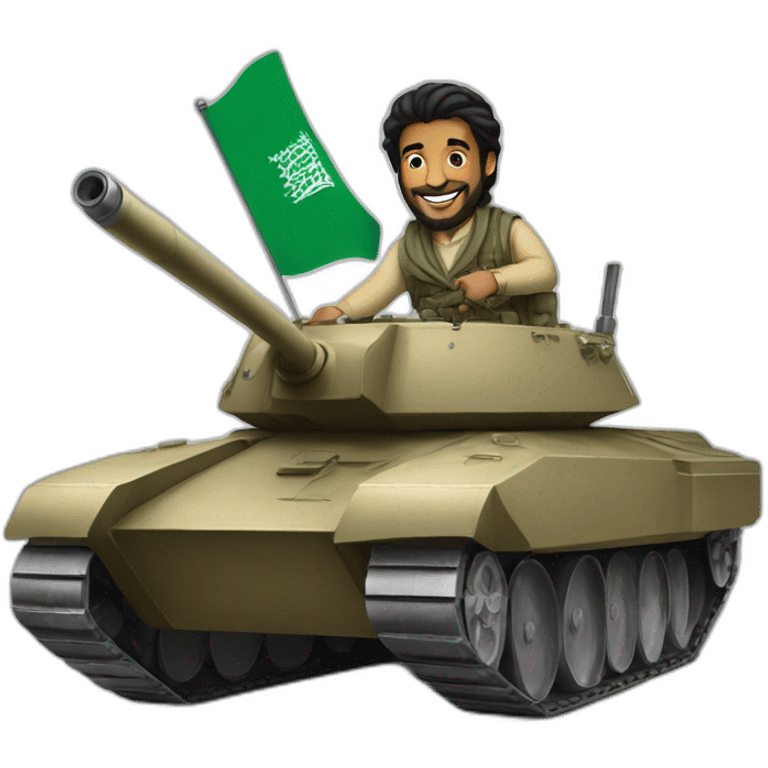 Prince from Saudi Arabia riding on a tank, smiling emoji