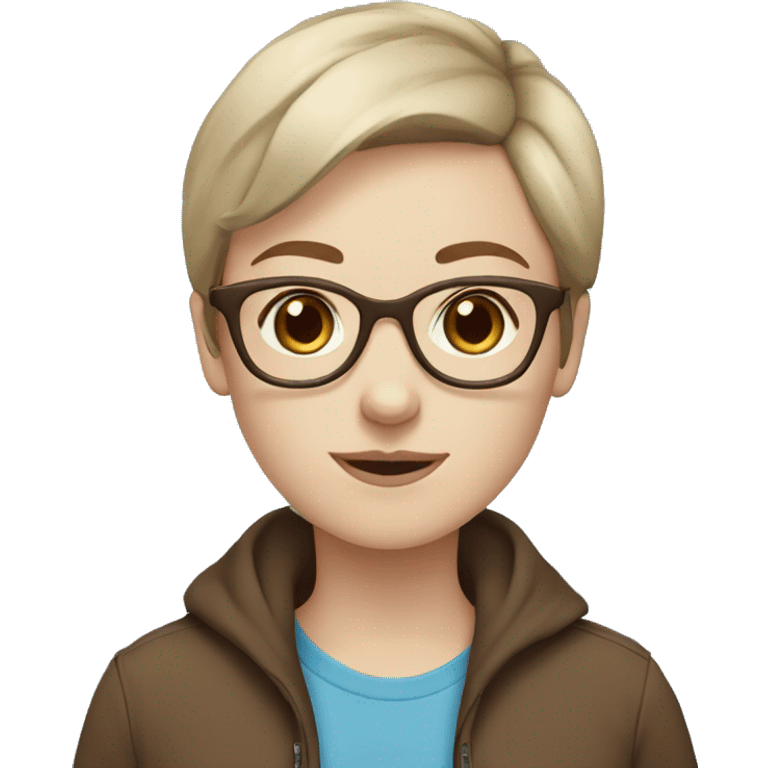 Pale girl with blue eyes, brown framed glasses and brown short hair  emoji