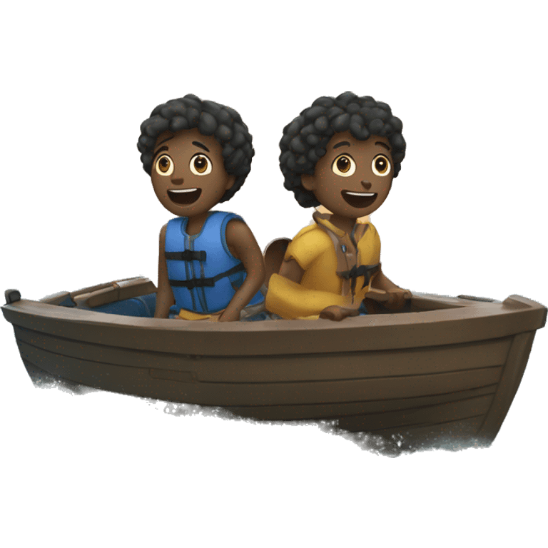 two friends escaping in boat in ocean emoji