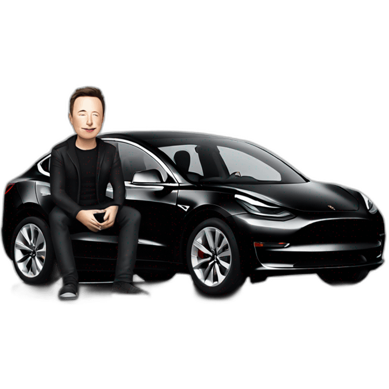 photo-realistic Elon Musk sitting inside an all black Tesla Model 3, side view emoji