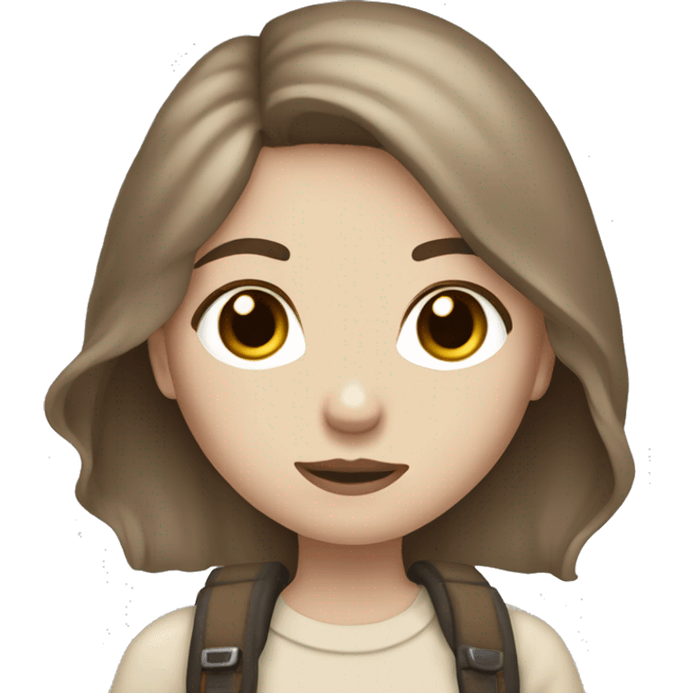 An aesthetic girl photographer holding a camera (in beige, neutral tones) and she has a white skin tone and ash brown hair emoji