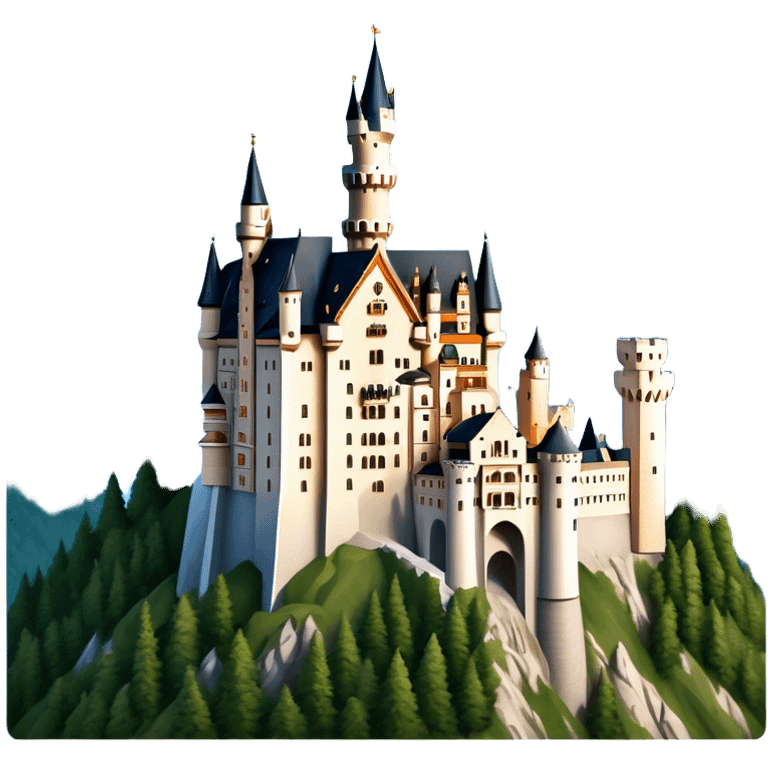 Cinematic Realistic Neuschwanstein Castle Landmark Emoji, depicted as the fairy‚Äêtale castle set against a mountainous backdrop rendered with dramatic lighting and intricate textures. emoji