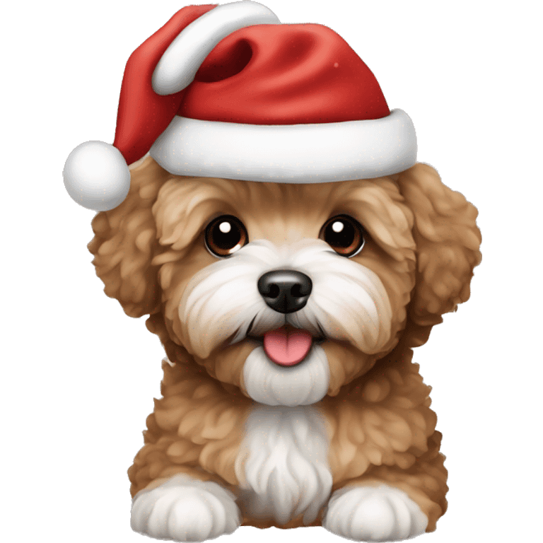 Brown colored Maltipoo with Christmas hat  emoji