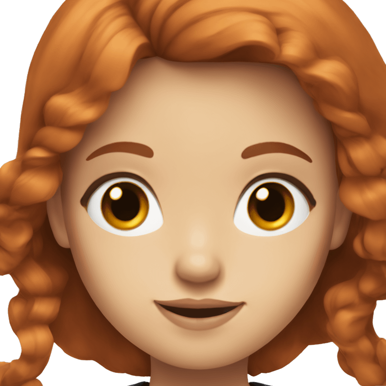 redhead girl with grey eyes with long hair and Dyson styling in a black top emoji