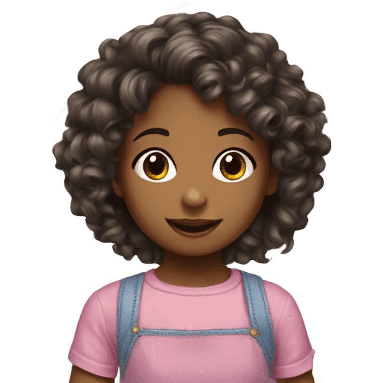 Curly hair Little girl playing with dolls  emoji