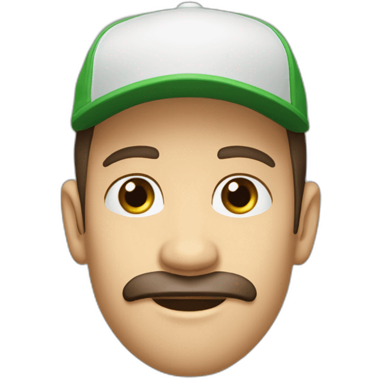 Male, thin face, dark brown beard 10cm long and reaching up to the nose, protruding ears, green eyes, cap. emoji