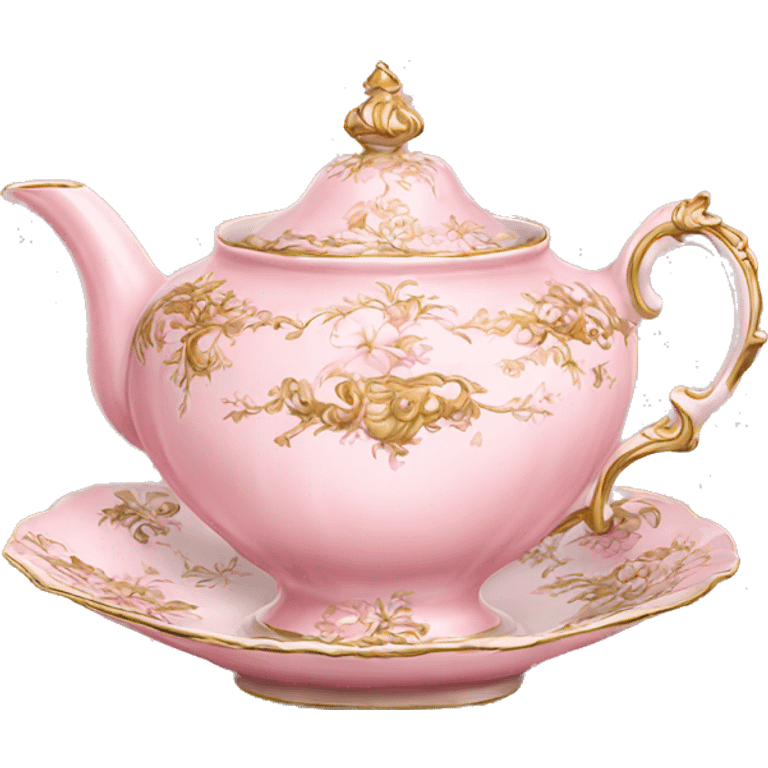 vintage highly detailed light pink rococo tea cup and pot emoji