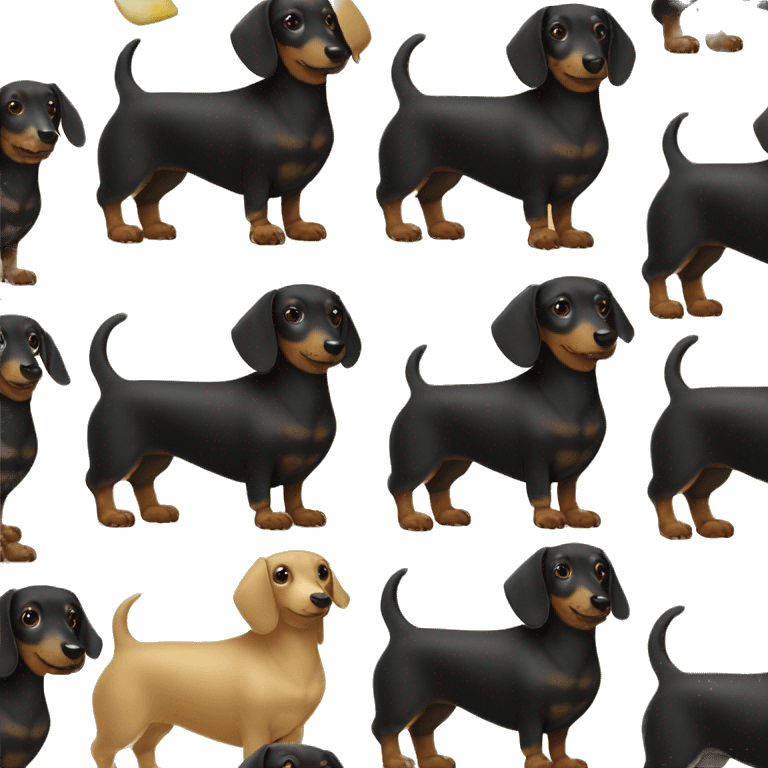 Total black dachshund with black fur on the muzzle wearing yellow cap LA emoji