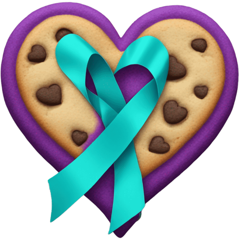 Purple teal Suicide awareness ribbon, cookie heart emoji