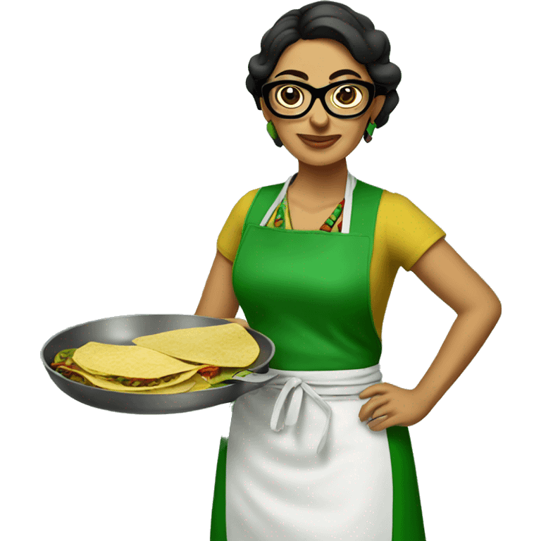 mexican lady green apron  with glasses cooking tacos emoji