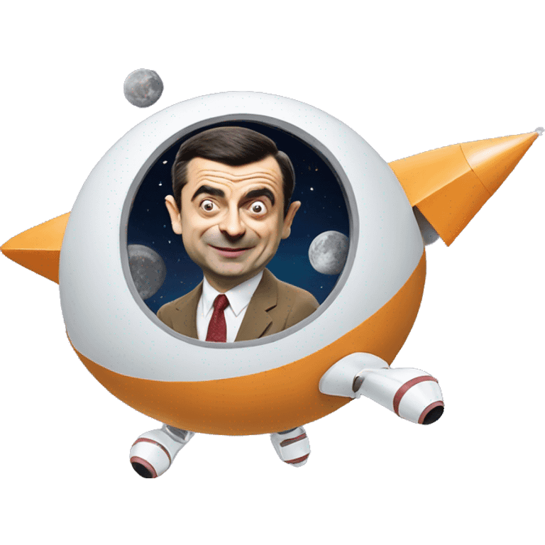 mr bean going to moon in rocket emoji