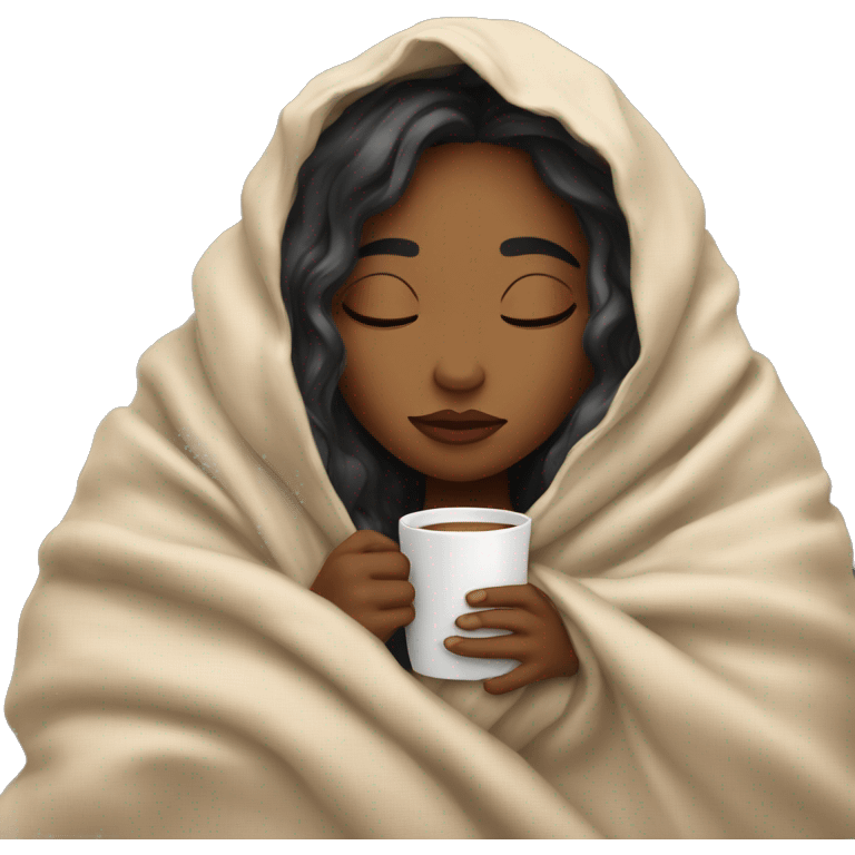 girl inside a blanket sipping coffee eyes closed emoji