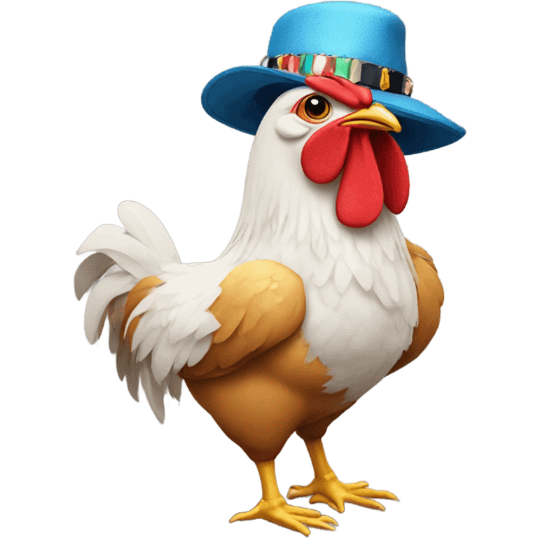 Chicken with shoes and a hat and chain emoji