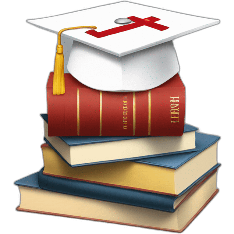 White Student cap with red medical cross On a stack of books emoji