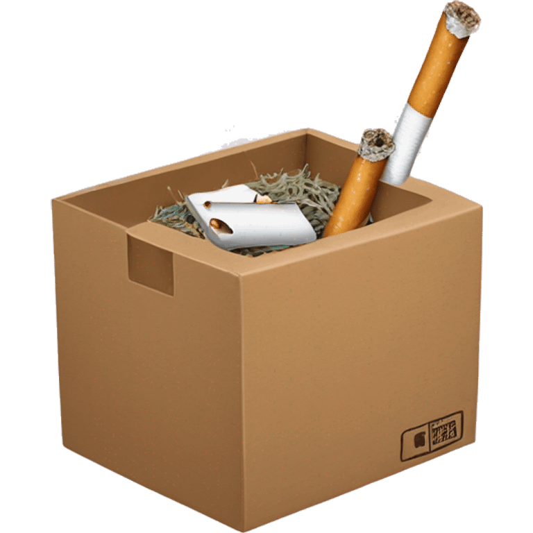 Cardbord box trap held up by a stick with a cigarette as bait emoji