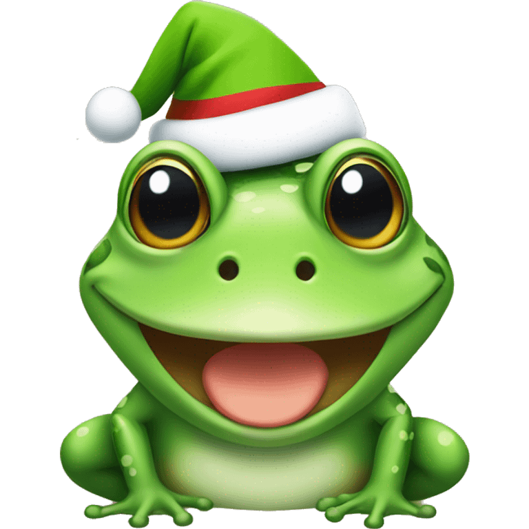 Happy frog wearing a christmas hat emoji