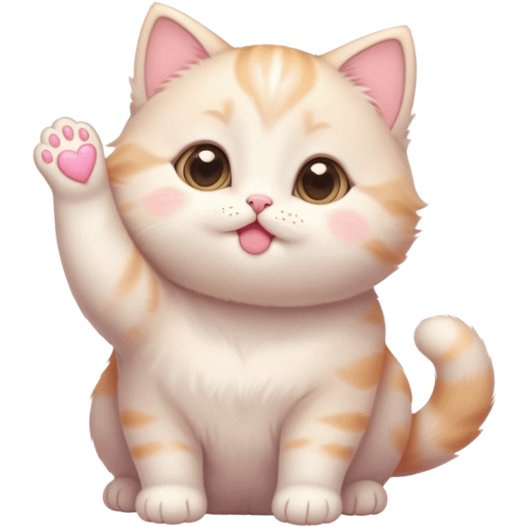 Cinematic chubby pastel kitten, big round eyes full of wonder, tiny paws reaching up, soft fluffy fur glowing in warm light, delicate heart-shaped nose, irresistibly cute and snuggly. emoji