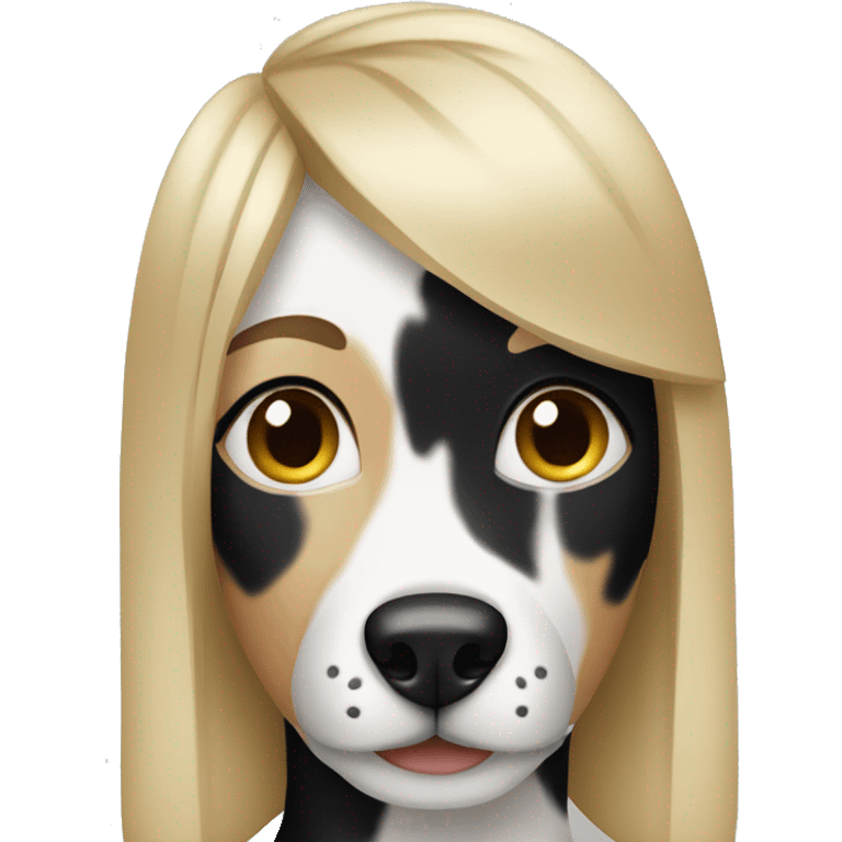 Blond woman with Black and white dog  emoji