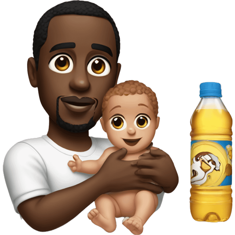 p diddy holding a baby and a baby oil bottle emoji