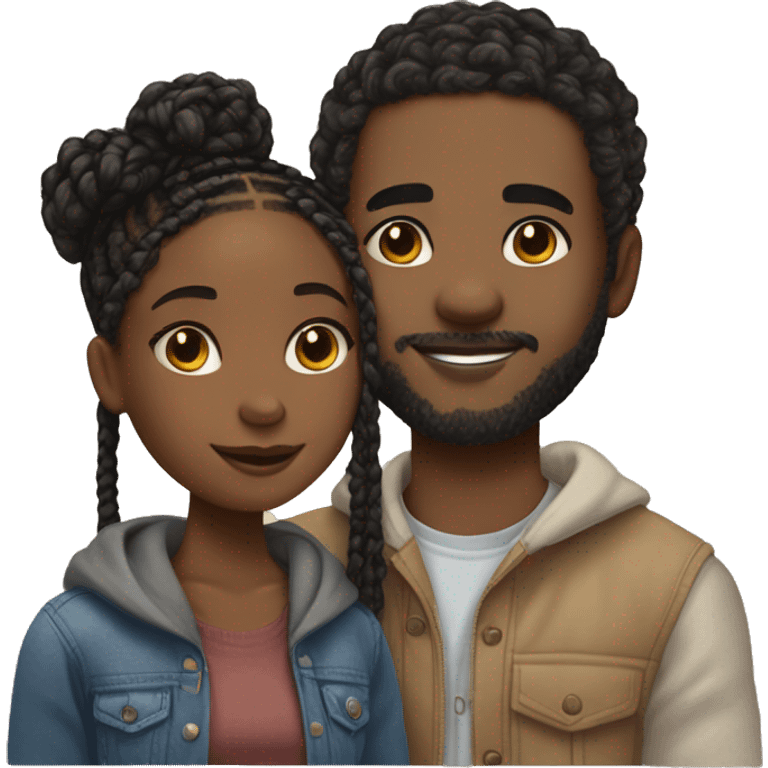 Realistic black girl with box braids and light skin boy with short curly hair and a short beard hugging emoji