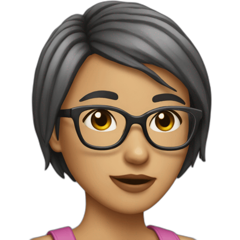 Girl with boycut hair and specs in love emoji