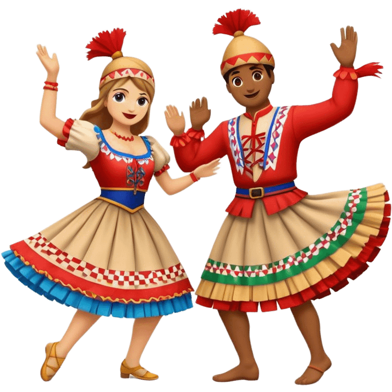 Cinematic Realistic Linđo Dance Emoji, depicted as a traditional Croatian folk dance with lively movements and colorful costumes, rendered with dynamic textures and vibrant festive lighting that captures its cultural vibrancy. emoji