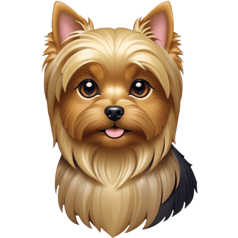 Cinematic Noble Yorkshire Terrier Portrait Emoji, Exuding refined charm and dignified poise, with a lustrous, silky fur in rich, deep hues, alert eyes and a confident expression, simplified yet exquisitely detailed, glowing with a soft, aristocratic radiance, high shine, embodying intelligent grace and classic elegance, soft glowing outline, capturing the essence of a regal Yorkshire Terrier ready to rule the screen with effortless sophistication! emoji