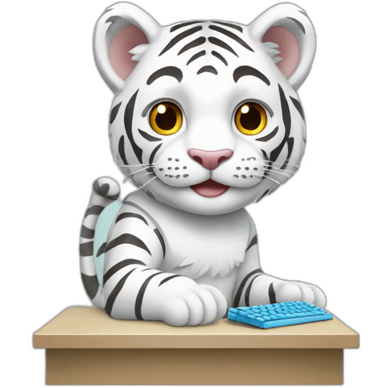 cute white tiger Developer with computer emoji