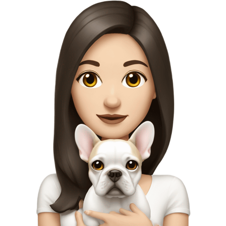 Brunette with white French bulldog emoji