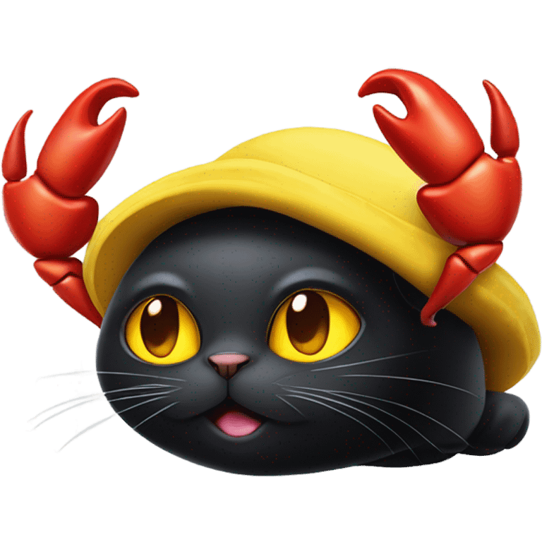 Black cat wearing a crab hat  emoji