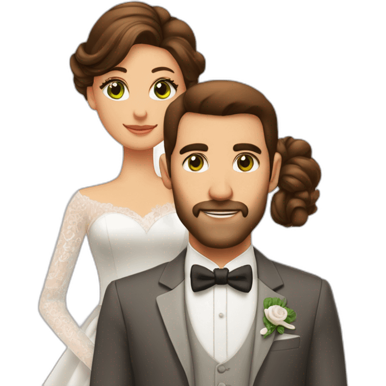 Mariage avec une femme avec ,les yeux verts,cheveux long chatin foncé long et lisse et un homme yeux marron ,cheveux boucle, long ,chatin foncé emoji