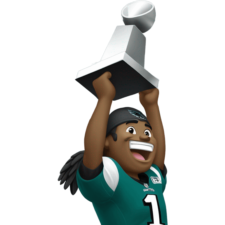 Philadelphia eagle mascot lifting Lombardi trophy with confetti celebration  emoji